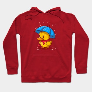 Cute Duck With Umbrella In the Rain Cartoon Hoodie